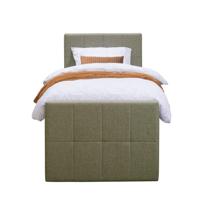 Leen Bakker - Boxspring Met Voetbord Liv Geblokt - 90x200 Cm - Vierkante Poot - Stof - Groen