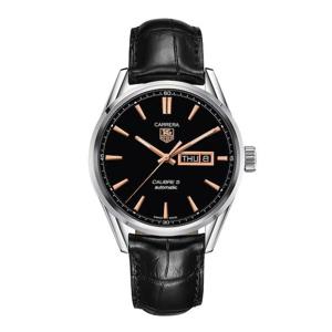 Tag Heuer Carrera automatisch zwart lederen herenhorloge met zwarte wijzerplaat WAR201CFC6266