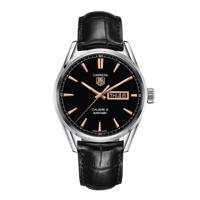 Tag Heuer Carrera automatisch zwart lederen herenhorloge met zwarte wijzerplaat WAR201CFC6266