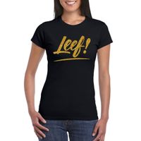 Leef goud tekst t-shirt zwart dames - Glitter en Glamour goud party kleding shirt