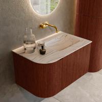 Badmeubel Mondiaz Kurve-Dlux | 75 cm | Meubelkleur Ruby | Wastafelkleur Nata | Solid surface | Wasbak rechter zijde spoelbak | Zonder kraangat(en)