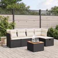 6-delige Loungeset met kussens poly rattan zwart