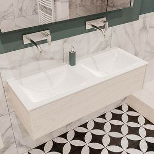 Mondiaz Lush Cloud badmeubel underlayment 120 cm 1 lade solid surface dubbele spoelbak zonder kraangat