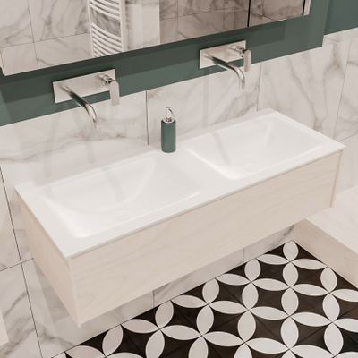 Mondiaz Lush Cloud badmeubel underlayment 120 cm 1 lade solid surface dubbele spoelbak zonder kraangat