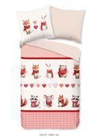 Good Morning Kinderdekbedovertrek "dieren met sjaal" - Rood - (135x200 cm) - Katoen Flanel