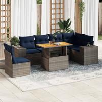 7-delige Loungeset met kussens poly rattan grijs