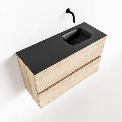 Toiletmeubel Mondiaz Ada | 80 cm | Meubelkleur Washed oak | Lex wastafel Urban Rechts | Zonder kraangat
