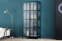 Industriële vitrine DURA STEEL 180cm schwarz metalen Riffelglas highboard - 41724