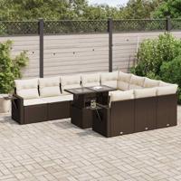 11-delige Loungeset met kussens poly rattan bruin