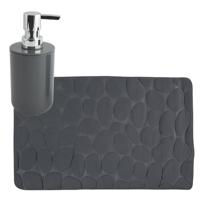 MSV badkamer droogloop mat/tapijt Kiezel - 50 x 80 cm - zelfde kleur zeeppompje - donkergrijs - Badmatjes