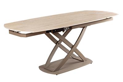 Eettafel INCEPTION 130-190cm uitschuifbaar met champagne greige rek keramisch blad travertijn - 46426