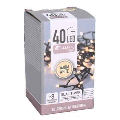 Kerstverlichting - warm wit - 40 leds - 300 cm -zwart snoer - batterij Kerstverlichting - warm wit - 40 leds - 300 cm -zwart snoer - batterij