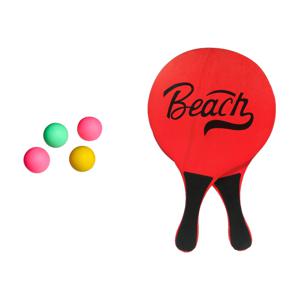 Strand Beachball set - hout - rood - strand sport speelset - met 5x balletjes