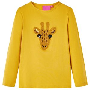 Kindershirt met lange mouwen dierenprint 140 donker okerkleurig