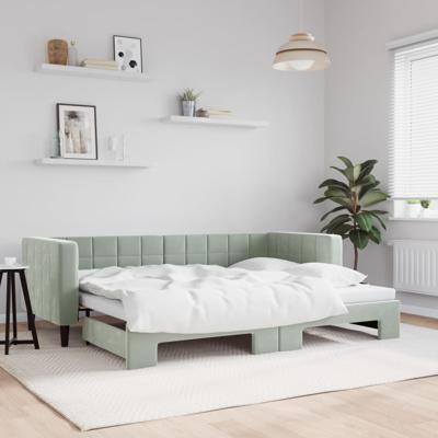 Slaapbank met onderschuifbed 80x200 cm fluweel lichtgrijs