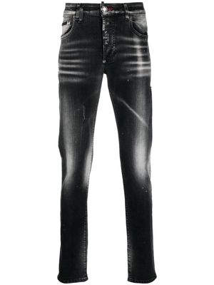 Philipp Plein jean droit à effet usé - Noir
