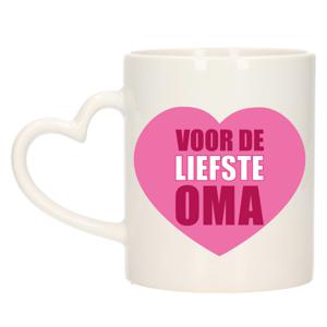 Cadeau koffie/thee mok voor oma - roze - hartjes oor - de liefste oma - keramiek - 300 ml   -