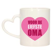 Cadeau koffie/thee mok voor oma - roze - hartjes oor - de liefste oma - keramiek - 300 ml   - - thumbnail