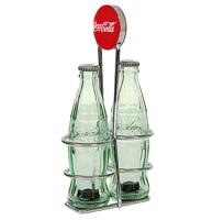 Coca-Cola Glazen Peper en Zout Flesjes In Metalen Rek - Diner