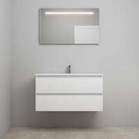 On-Line Badkamermeubelset - 100 cm - Voorgemonteerd - Acryl Wastafel - 1 Kraangat - Spiegel met LED-Verlichting - Hoogglans Wit