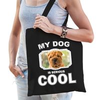 Katoenen tasje my dog is serious cool zwart - Shar pei honden cadeau tas   -