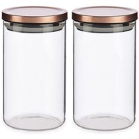 Set van 6x stuks glazen luxe keuken voorraadpot/voorraadbus met deksel rose goud 1000 ml