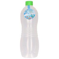 Drinkfles/waterfles/bidon - 1500 ml - transparant/groene dop - kunststof