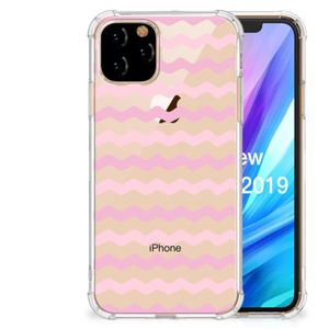 Apple iPhone 11 Pro Doorzichtige Silicone Hoesje Waves Roze