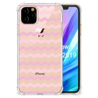 Apple iPhone 11 Pro Doorzichtige Silicone Hoesje Waves Roze