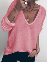 Casual Solid V Neck T-shirt