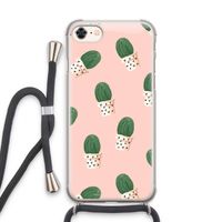 Cactusprint roze: iPhone 8 Transparant Hoesje met koord