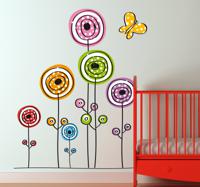 Sticker kinderkamer abstracte bloemen en vlinder