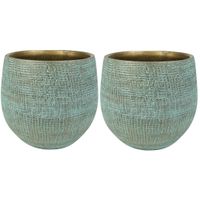 2x stuks plantenpotten/bloempotten in een strakke Modern design look shiny blauw Dia 18 cm en Hoogte - thumbnail