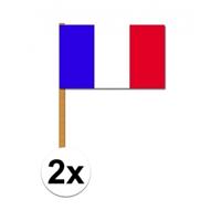 Luxe zwaaivlag Frankrijk - 2x - 30 x 45 cm - op stok - landen versiering