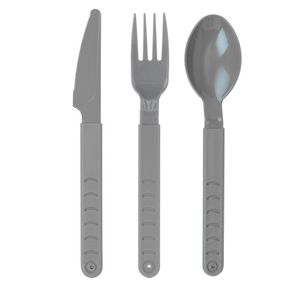 Bestek set 3-delig - 30x stuks - messen/vorken/lepels - grijs - kunststof - 18 cm