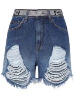 Philipp Plein ripped-detailing cotton shorts - Bleu