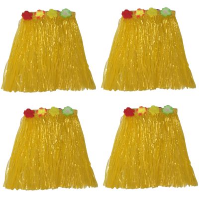 Hawaii thema verkleed rokje - 4x - raffia - geel - 40 cm - volwassenen