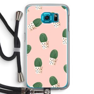 Cactusprint roze: Samsung Galaxy S6 Transparant Hoesje met koord