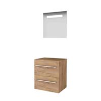 Basic-Line Economic 46 Badkamermeubelset - 60 x 46 cm - Met Grepen - 2 Lades - Wastafelblad - Spiegel met LED Verlichting - Whisky Oak
