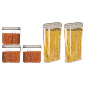 Voedselcontainers set - 5 stuks - beige - 2350ml en 1000ml - kunststof - voorraadpot/strooibus