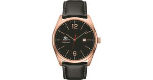 Lacoste horlogeband 2010747 / LC-68-1-34-2413 Leder Zwart 24mm + grijs stiksel