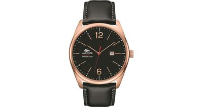 Lacoste horlogeband 2010747 / LC-68-1-34-2413 Leder Zwart 24mm + grijs stiksel