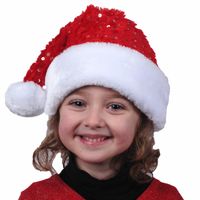 Kerstmutsen - 2x st - rood met pailletten- polyester - voor kinderen