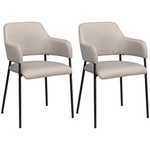 HOMCOM Eetkamerstoelen, Set van 2, Comfortabel, in Linnenlook, Metalen Frame, tot 120 kg, Beige