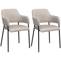 HOMCOM Eetkamerstoelen, Set van 2, Comfortabel, in Linnenlook, Metalen Frame, tot 120 kg, Beige - thumbnail