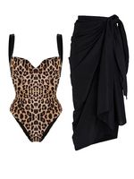 Printing Leopard Casual One Piece With Cover Up - thumbnail