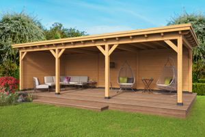 Overkapping plat dak Red Class Wood Odense type 6 XXL 943x450 cm - blanke wanden- Plat dak- - Tuindeco