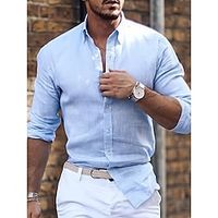 Voor heren Overhemd Zomer overhemd Overhemd met knopen Normaal shirt Zwart Wit Blozend Roze Blauw Groen Lange mouw Effen Revers Dagelijks Vakantie Kleding Modieus Casual Comfortabel Lightinthebox - thumbnail