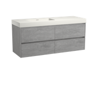 Storke Seda zwevend badmeubel 150 x 52 cm beton grijs met Mata High asymmetrisch linkse wastafel in matte Solid Surface