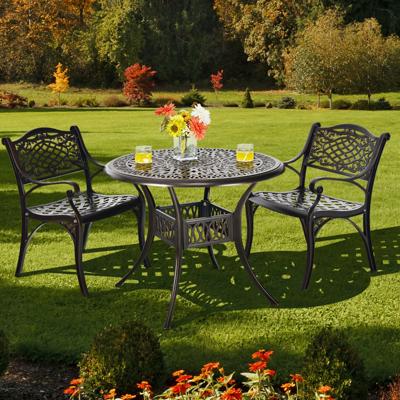 Tuin Tafel met Parasol Gat Ø 90 cm Ronde Balkon Tafel van Aluminiumgietwerk Weerbestendige Terras Tafel voor Tuin 90 x 90 x 72 cm